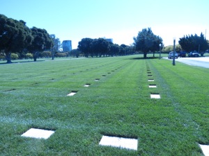 Marker sites at the LA National Cemetery give the perception of available space to passersby. 
